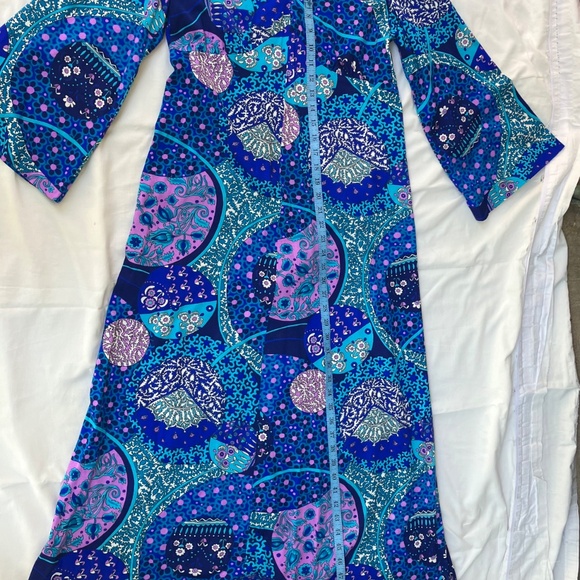 Vintage Sixties Paradise Hawaii Full Length L/S Purple & Blue Multi Print Dress - Picture 12 of 12